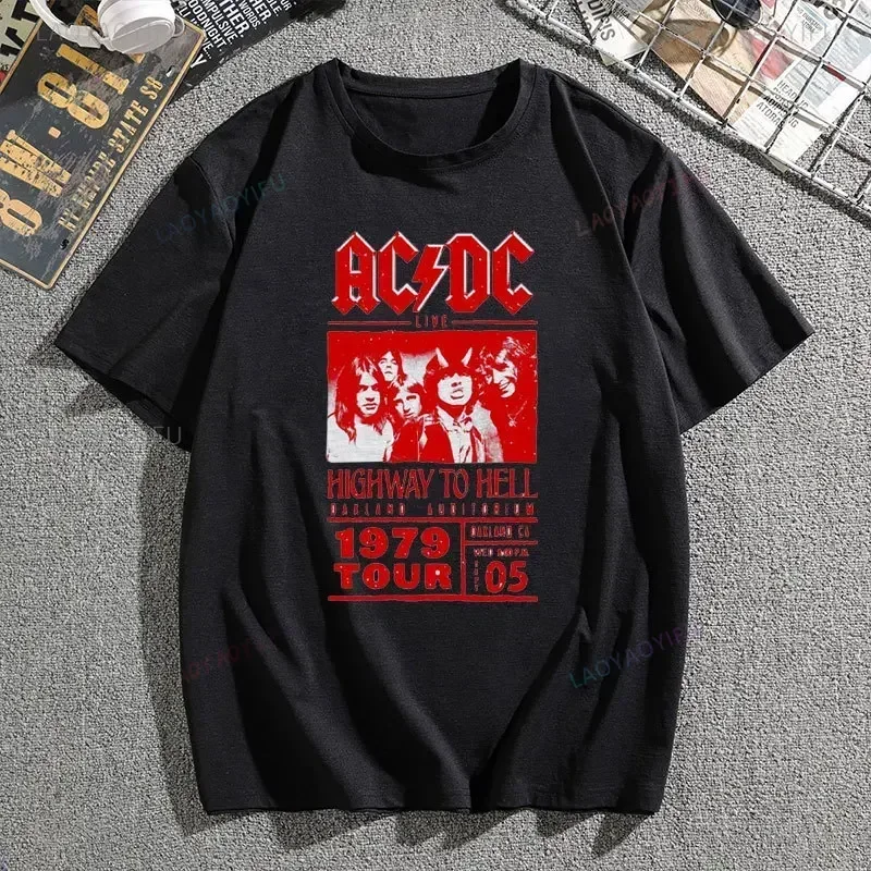 AC--DC Band 51 Years Rare Vintage Black Graphic Cotton T-shirt Those about To Rock Women\'s Casual Lyrics Short Sleeve Unisex Top