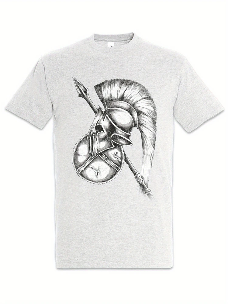 

Spartan Gear Graphic - Spear Helmet Design-100% cotton O-neck summer short-sleeved casual men's printed T-shirt.