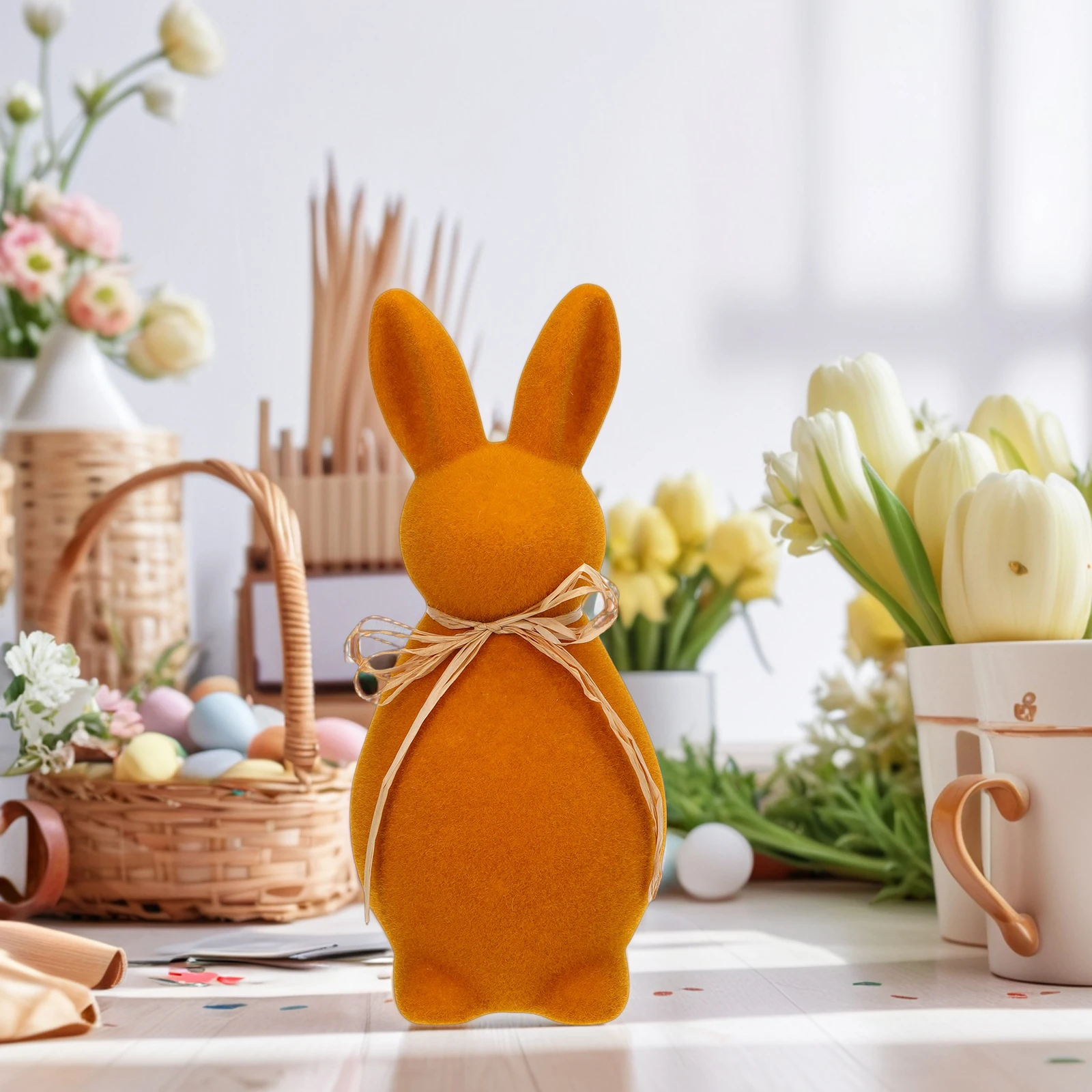 

Easter Flocked Bunny Adornment Decoration Day Sculpture Cute Rabbit Centerpiece Foam Flocking Home