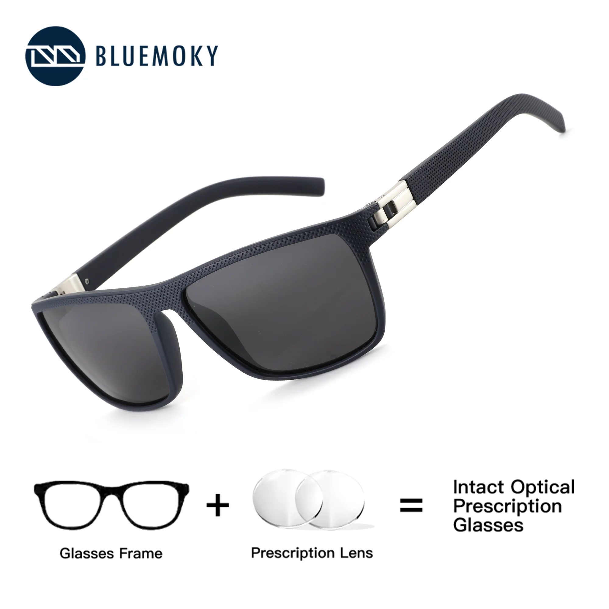 

BLUEMOKY Lightweight Polarized Sports Sunglasses for Men with Prescription Lenses TR90 Square, Progressive Myopia Eyeglasses