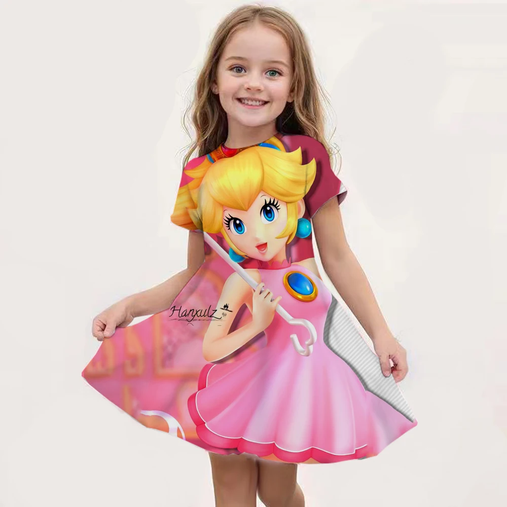 New Baby Girls Queen Peach Princess Dress Kids Cosplay Costume Children Birthday Carnival Party Outfit Stage Performance Clothes