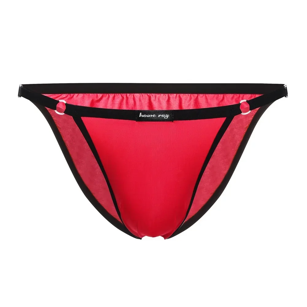 Bikini de hilo erótico para hombre, Tanga ajustable de seda helada, fina, transpirable, de secado rápido, Sexy, con horquilla alta, translúcido,