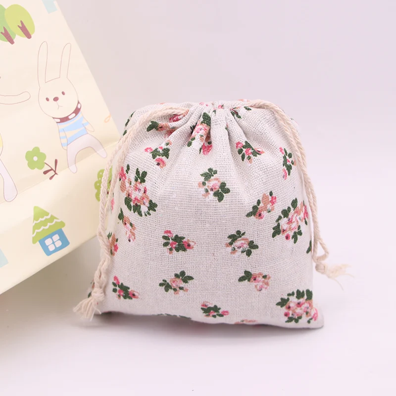 

Plant Printing Cartoon Cotton Bag Drawstring Jewelry Pouches 8x10cm 9x12cm 14x16cm Portable Storage Sundries Bag Gift Bags 2pcs