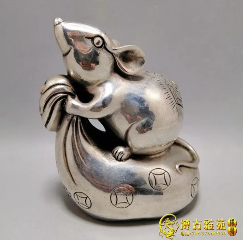 

Antique bronze ware Qianlong annual copper rat antique pure copper white copper silver plated lucky mouse