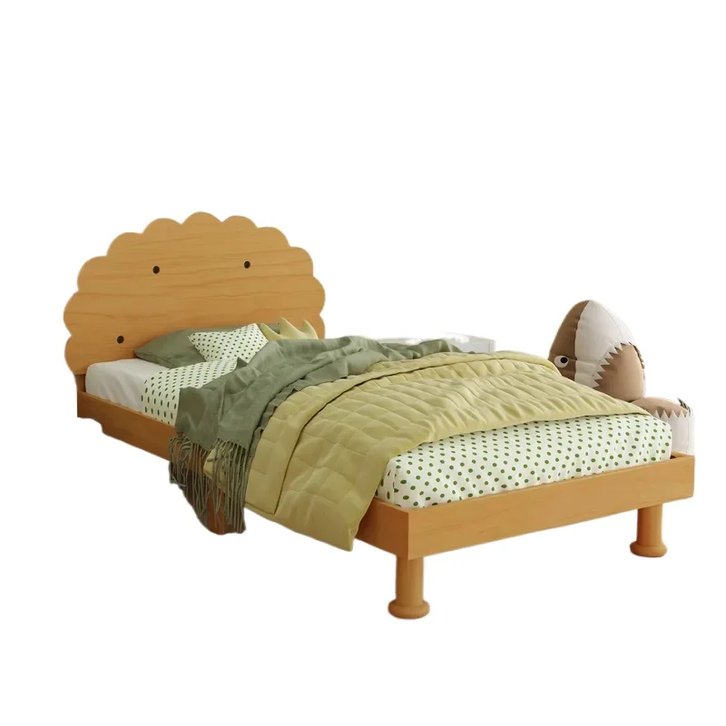 Walnut Solid Wood Kids Bed Frame Biscuit Shape Platform Design Durable Nursery Furniture for Boys Girls Bedroom Decor