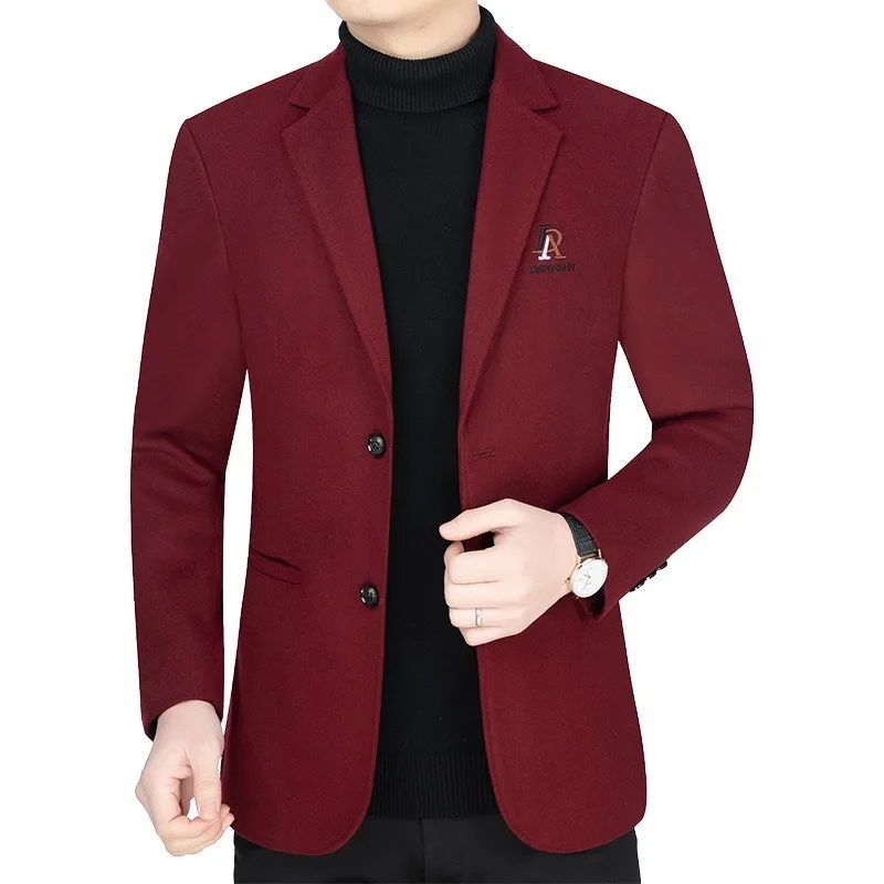 

2026 Middle Age Men Business Casual Wool Blazer Spring Autumn Solid Color Regular Fit Long Sleeve Father Wear Jacket Coat