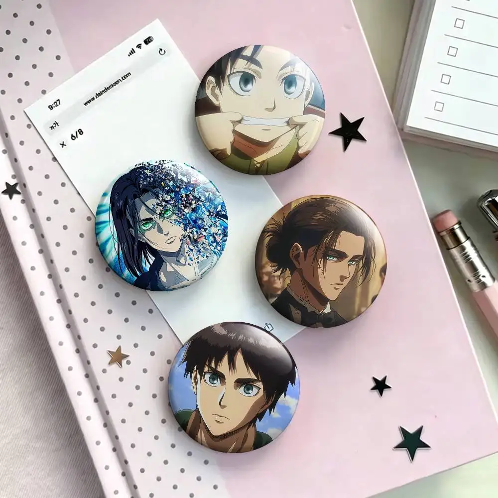 

E-Eren Y-Yeager Anime A-Attack On T-Titans Laser Badge Creative Pins Brooch for Bag Clothes Hat Decor Gifts Fans Collect