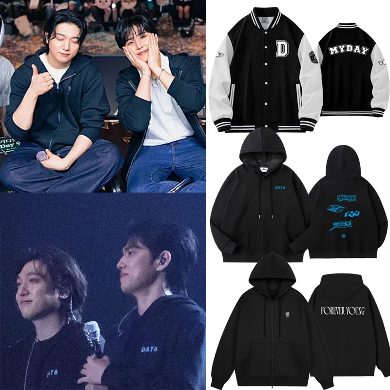 

Day6 World Tour Concert Forever Young Бейсбольная толстовка с капюшоном на молнии с воротником-стойкой Свободный крой из хлопка с принтом Молодежная Fa...