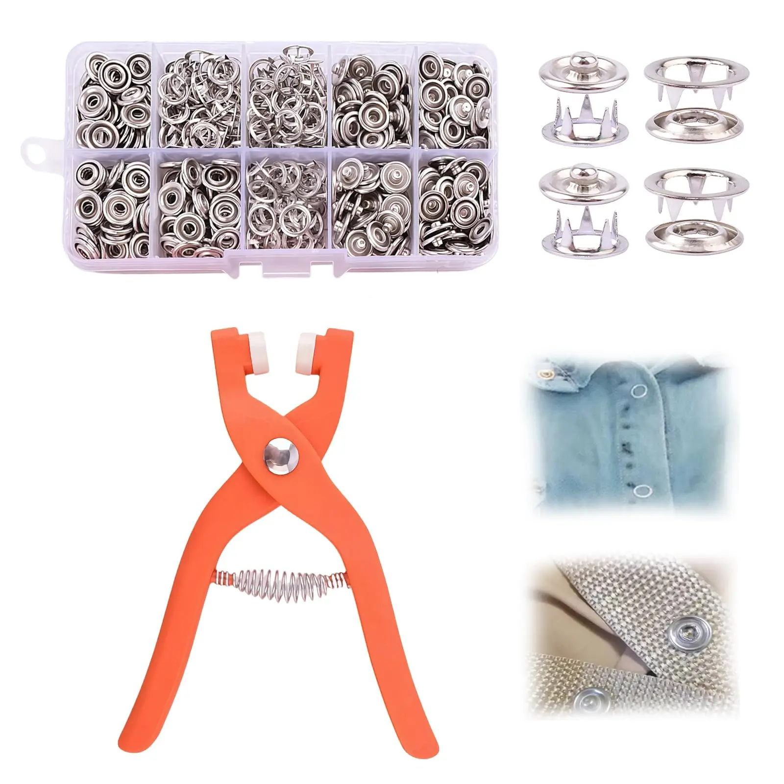 Kit de Botões de Pressão, Conjunto de Botões Metálicos com Alicate de Fixação e Caixa, Ferramenta de Fixação de Botões DIY à Prova de Ferrugem