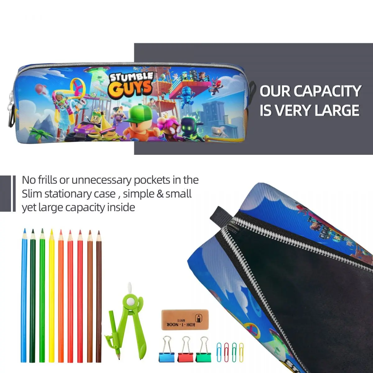 Cute Stumble Guys Pencil Cases Cartoon Game Pencilcases Pen Box Kids Large Storage Bag Students School Zipper Stationery