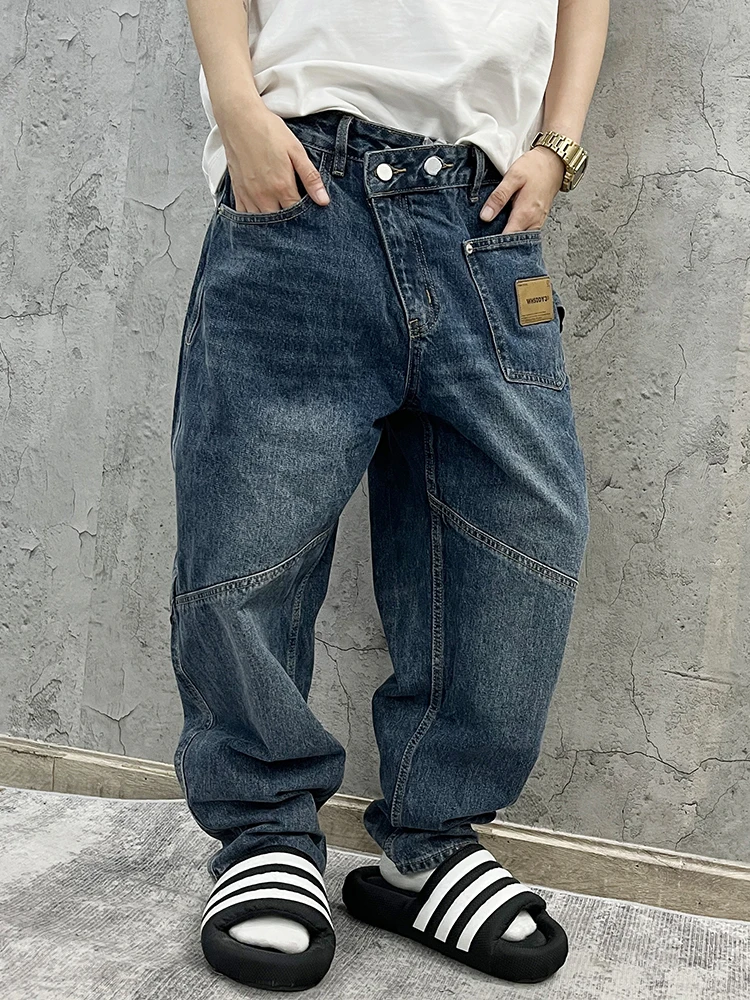 

Мужские джинсы в стиле ретро, американские, из выцветшего денима, с косой молнией, двойной застежкой, плотные, универсальные, длинные брюки для повседневной носки
