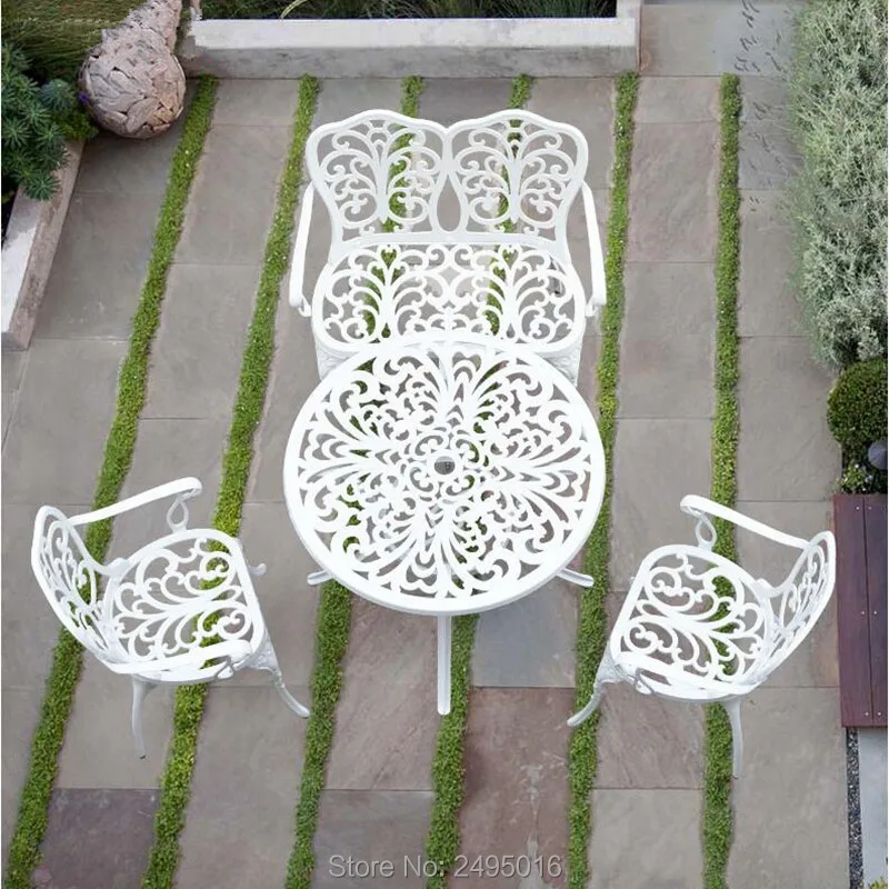 

Outdoor furniture set of 4pcs Garden Arm chairs love seater aluminum patio Dining table Bistro Set metal Yard Balcony Lawn