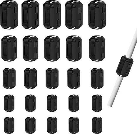 25Pcs Nickel Zinc Ferrite Core Clips 3.5 5 7 9mm For EMI Noise Reduction Kit For Data Cable Power Cord Audio Wire Storage Box