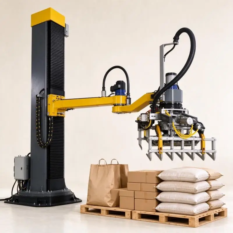 Column Palletizer Vertical Automatic Pallet Stacker Touch Screen Operated Column Palletizer For Food Packaging Line
