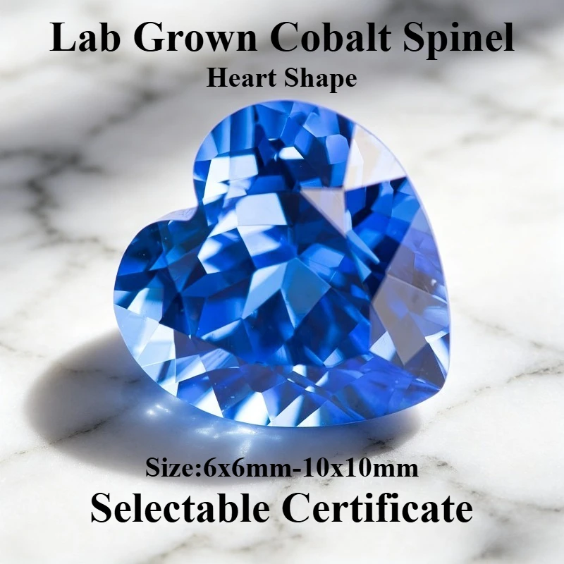 Hochwertiger Laborgezüchteter Kobalt-Spinell in Herzform, Blaue Farbe, Edelstein für DIY-Schmuckherstellung, Wählbares Zertifikat – Detail 1
