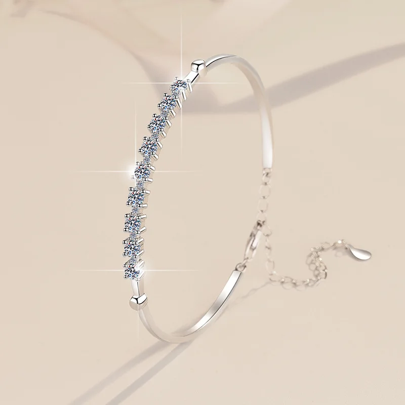 S925 sterling silver bracelet bracelet one-word adjustment personalized fashion jewelry moissanite bracelet women