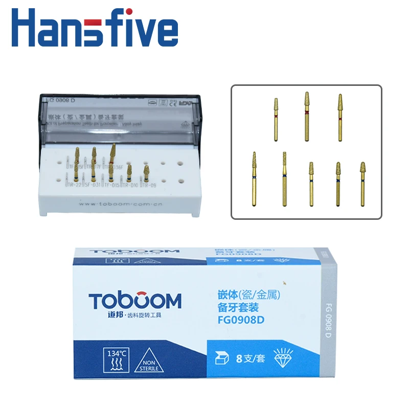 8pcs/Box FG Burs Dental Burs Diamond FG0908D Dental Drills or High/Low Speed Handpiece 1.6mm for Dentistry Instuments Tools