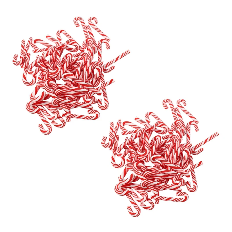 100Pcs Red And White Handmade Christmas Candy Cane Kawaii Miniature Food Dollhouse Home Decor