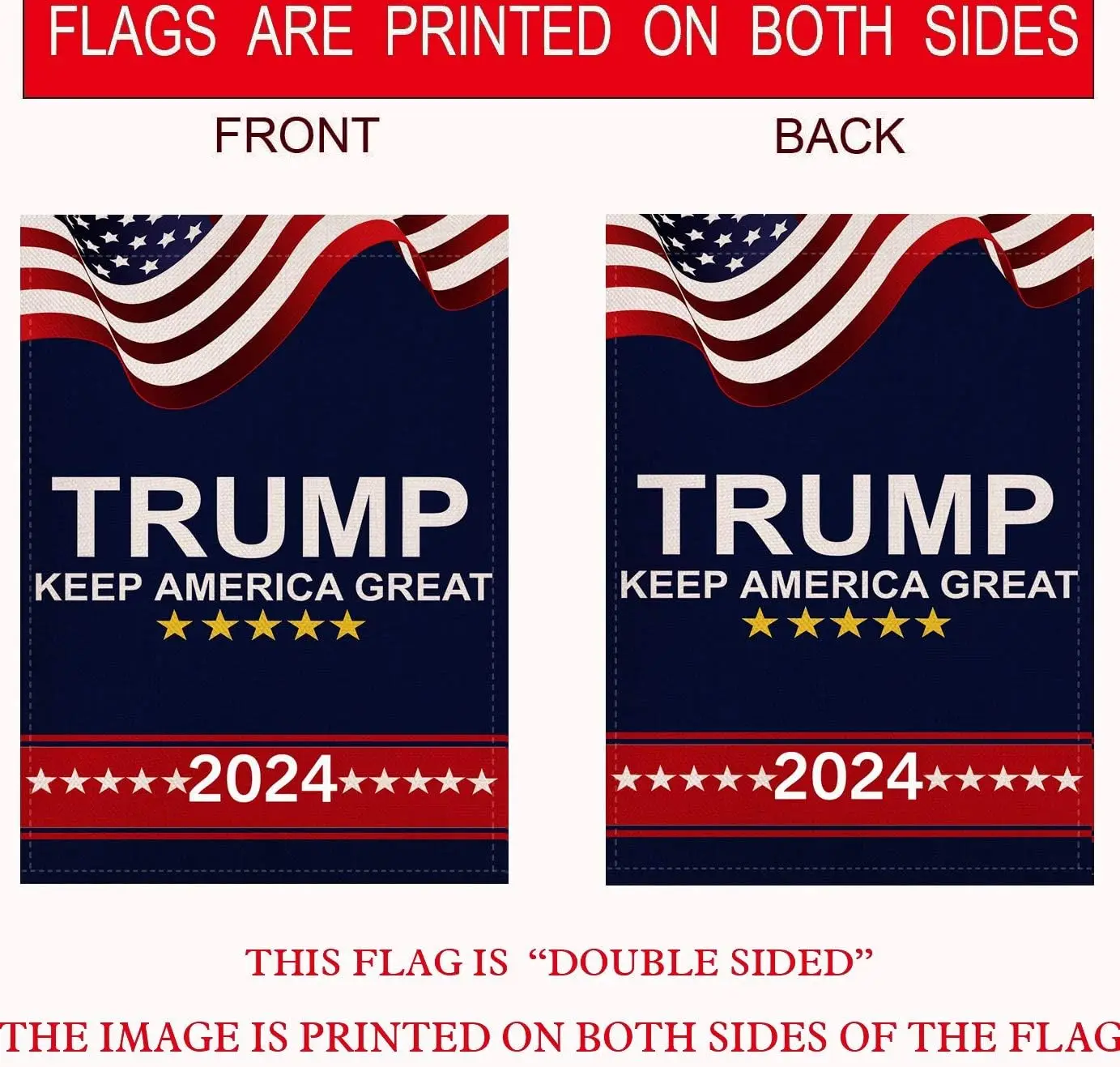 Donald Trump 2024 Keep America Great Garden Flag Double Sided Premium Fabric 12.5 x 18 inch US Election Patriotic-Outdoor Decora