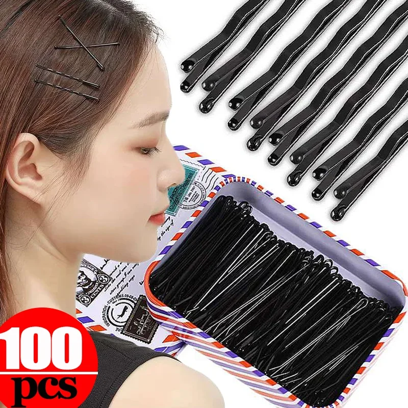 100/50pcs Black Small Hair Grips Steel Hairpin Bridal Fixed Barrette Simple 5cm One-line Invisible Bobby Pin Disposable Headwear