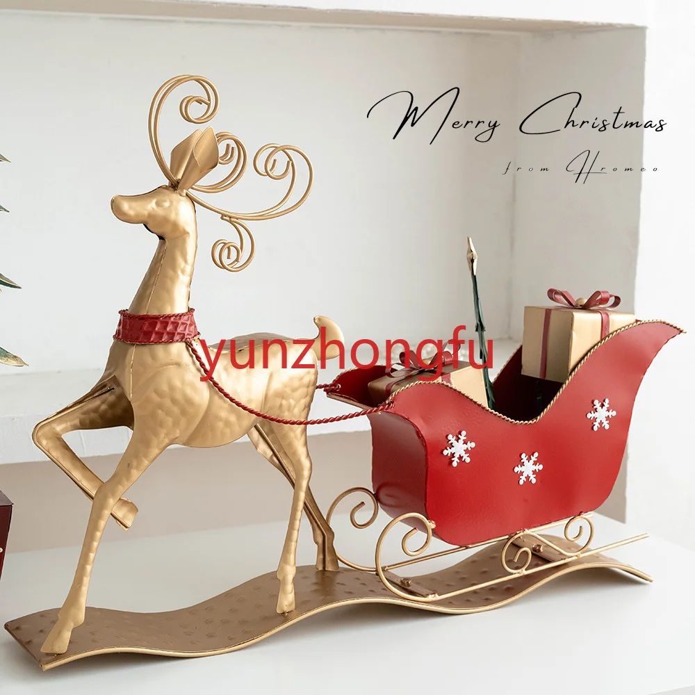 Christmas large-scale decoration wrought iron deer pulling cart Christmas tree bell shopping mall