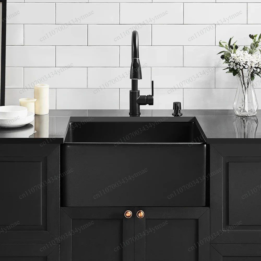 Modern Black 24 Inch Fireclay Single Bowl Undermount Sink Farmhouse Style Ceramic Basin for Kitchen Bathroom Vanity Cabine
