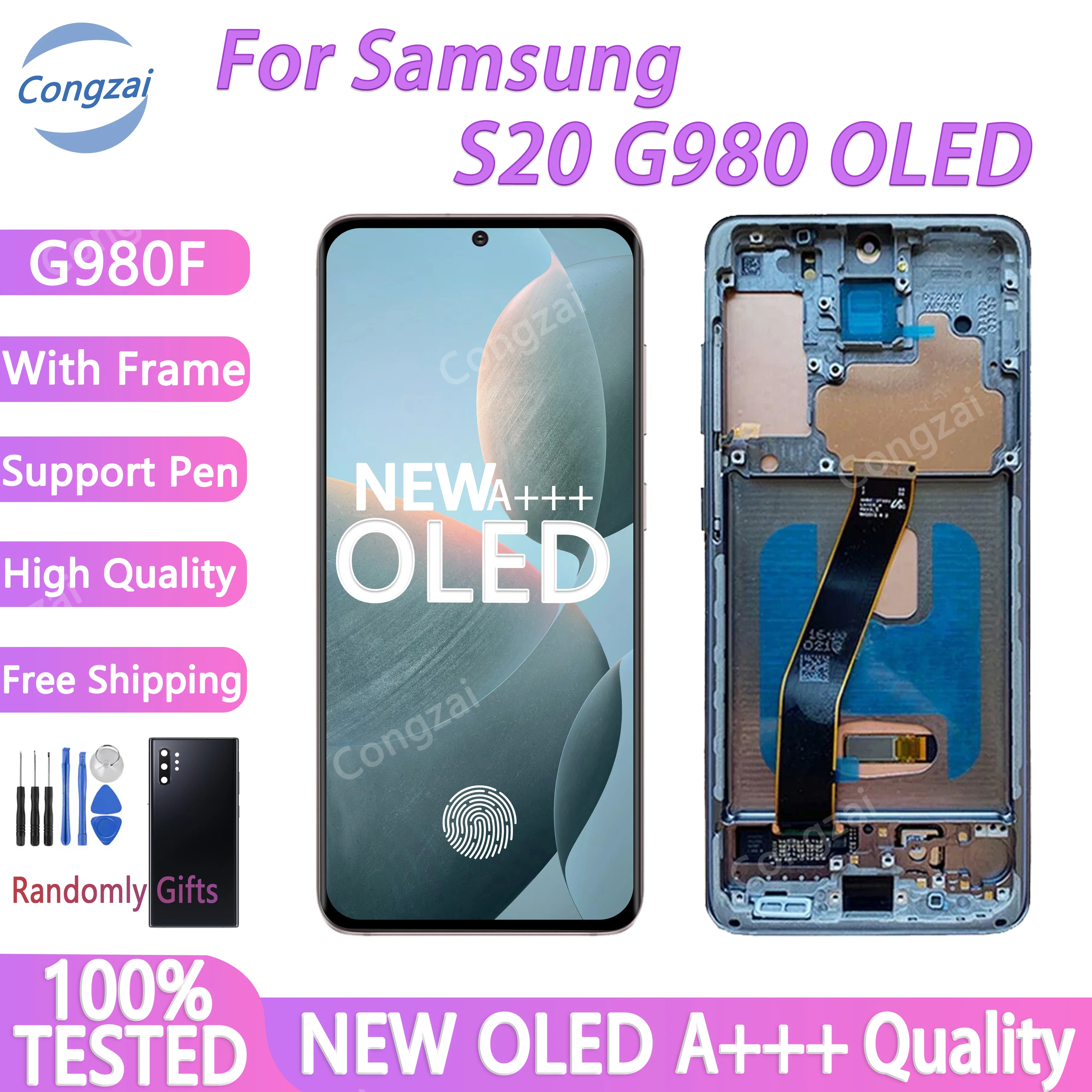 100% New Super OLED For Samsung Galaxy S20 G980 G980F G981V LCD Display With Touch Screen  Digitizer Assembly With Frame