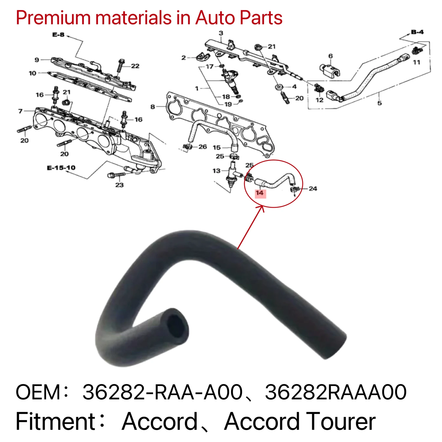 36282RAAA00 Air Assist Solenoid Hose Exhaust Pipe B Fit Honda Accord CM2 CM5 CL8 CL9 Tourer K20A K24A