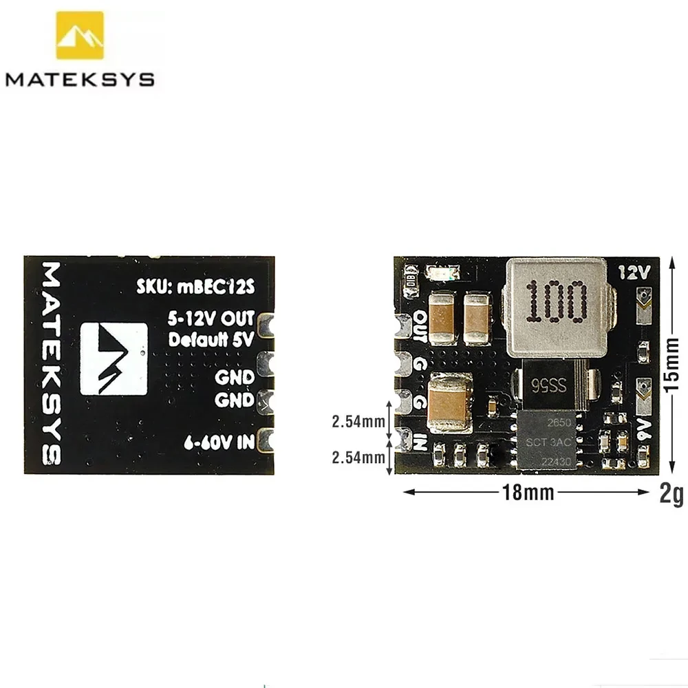 MATEKSYS MBEC12S MICRO BEC 6-60V TO 5V/9V/12V-ADJ 18X15mm for RC Model Airplane Helicopter FPV Racing Drone DIY Parts