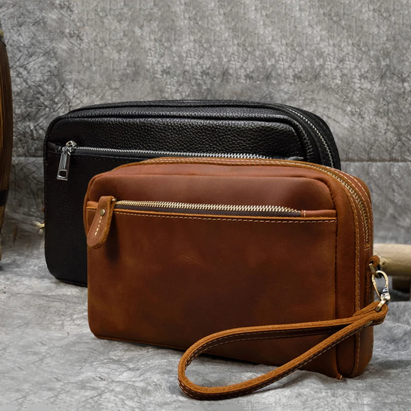 

New retro leather handbag, men's crazy horse leather storage bag, casual shoulder crossbody bag, wallet, phone bag