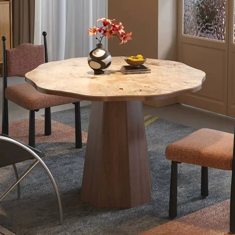 

Style Set Dining Table Chairs Round Minimalist Walnut Restaurant Dining Table Kitchen Solid Wood Tavoli Da Pranzo Furniture Home
