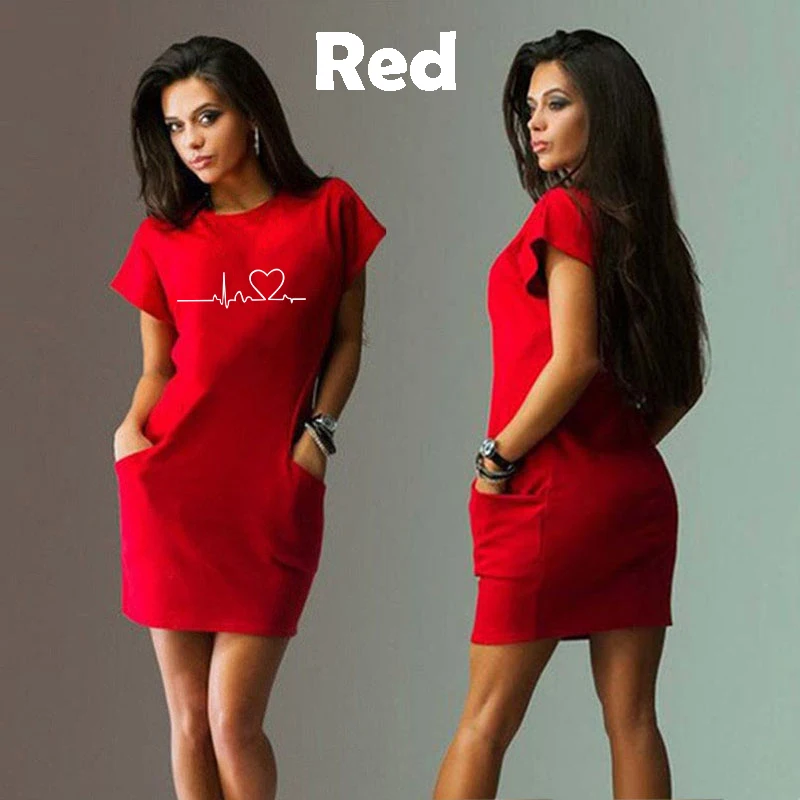 Women Round Neck Short Sleeve Dress Slim Fashion Solid Color Dress