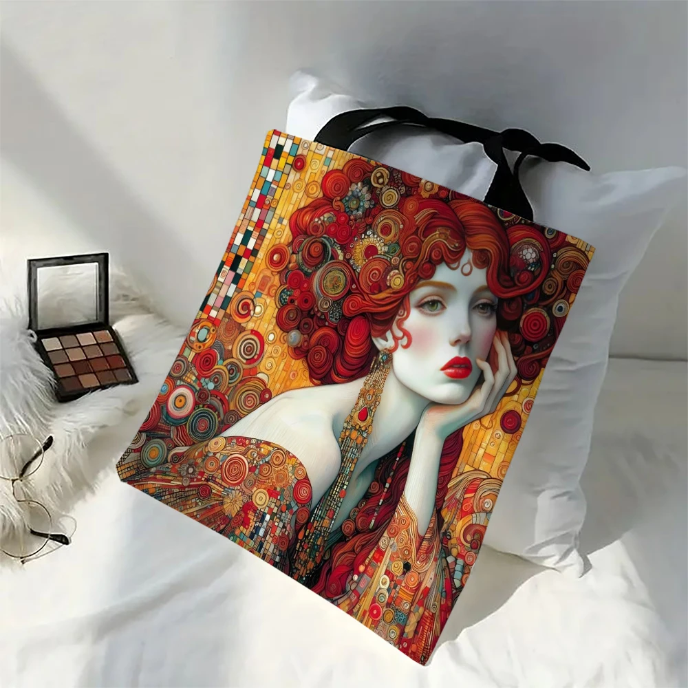 1pc Gustav Klimt Shopping Bag Artistic Ladies Bags Popular Functional Bag Polyester Material Accessory Handbag
