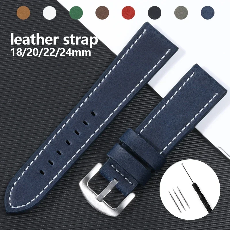 Universal Wrist Strap for Rolex Waterproof Genuine Leather Men Women Watchband Belt for Seiko 18/20/22/24mm Replacement Bracelet