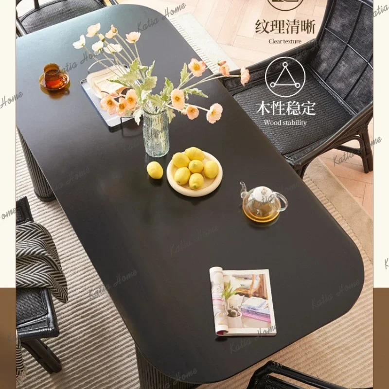 ld Nordic Solid Wood Dining Tables Modern Minimalist Black Long Table Chair Set Hotel Restaurant Home Furniture