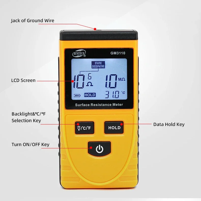 

Nick 2026Automatic Recognition of 3 Materials 10^3~10^10 ohms Digital Surface Resistance Tester Meter with Backlight LCD Display