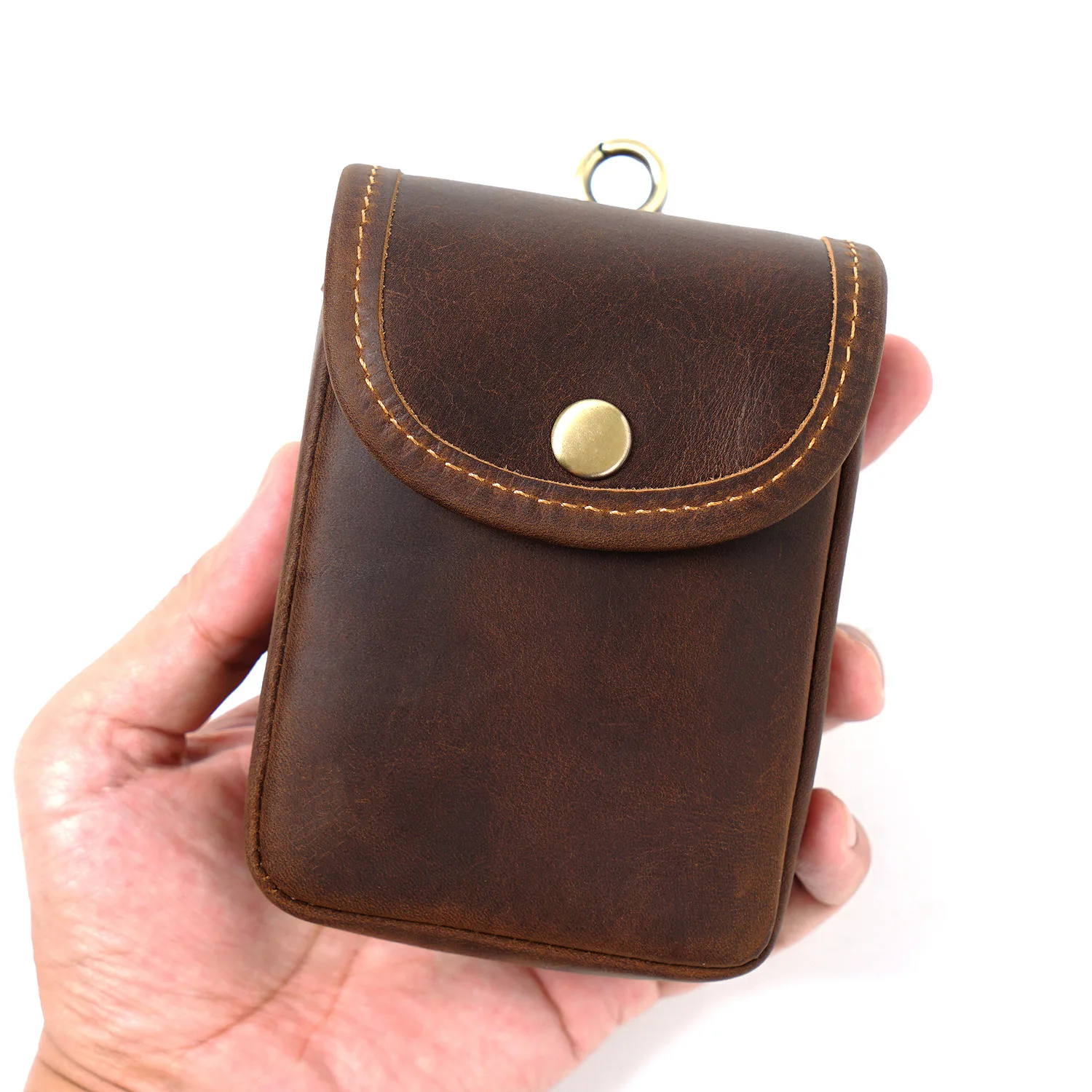 Vintage Crazy Horse Leather Fanny Waist Pack Men Cigarette Case Travel Belt Waist Bags Male Small Lighter Pouch Loop Hip Bum Bag