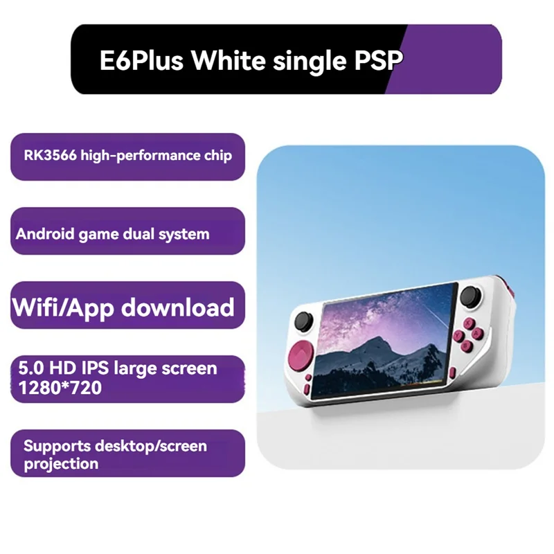 E6plus Palmare Rk3566 Macchina da gioco a doppio sistema 5.0 HD Ips Grande schermo con Touch HD Grande schermo Supporta la proiezione Wifi A