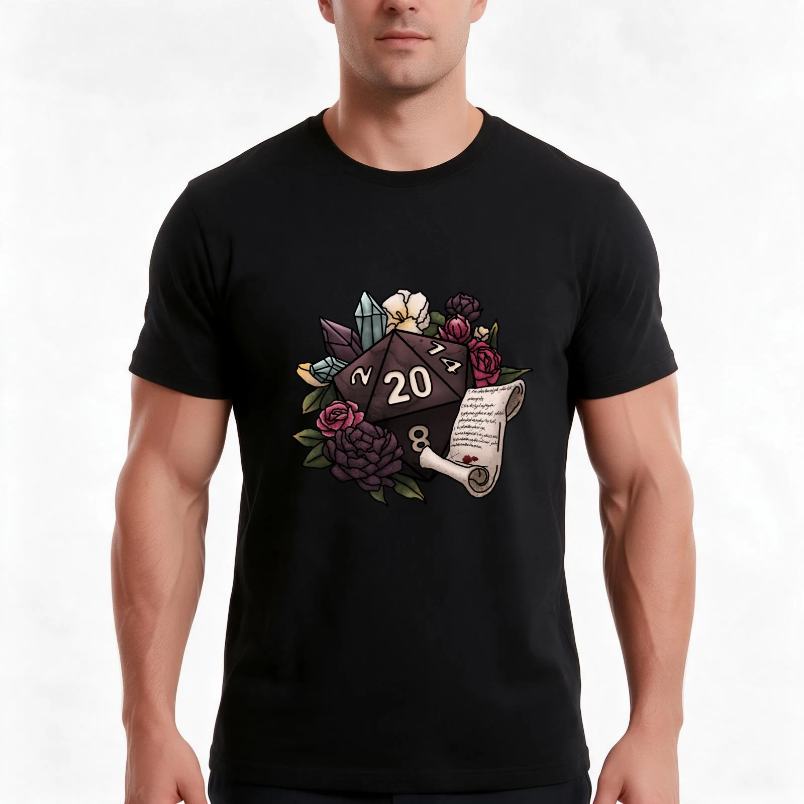 Warlock Class D20 - Tabletop Gaming Dice T-Shirt, Summer Casual Cotton Tee, Oversized Streetwear Tops, Vintage Graphic Print