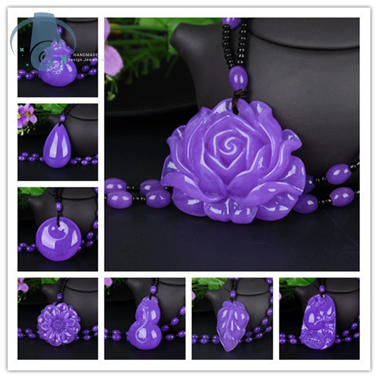 Pixiu Pendant Faux Amber Purple Color Gourd Safe Buckle Water Drop Design Couple Lovers Statement Necklace Chain