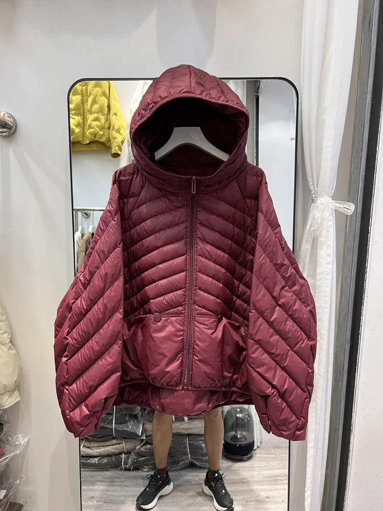 سترة نسائية قصيرة الطراز بتصميم مضلع لحم الخنزير مع قلنسوة كاجوال متعددة الاستخدامات من ريش البط الأبيض على الطراز الكوري معطف جديد للأسفل