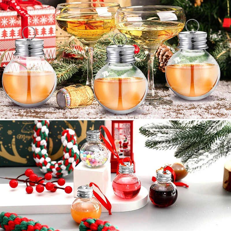 Christmas Tree Ornament Fillable Booze Water Bottle Bulbs Xmas Tree Shape Plastic Clear Christmas Ball Pendant Home Party Decor