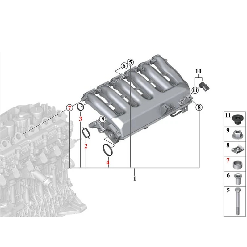 19PCS Car Intake Manifold Blind Plugs&Gasket Kit 11612246945 For BMW 525D 530D 535D X3 X5 X6 M47 M57N Elring 1617790198 Parts