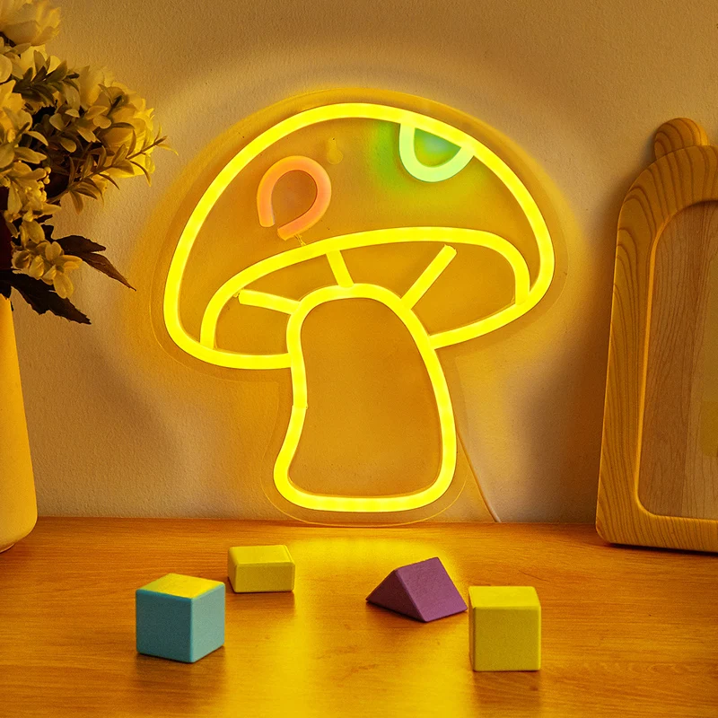 Chi-buy LED Neon Cogumelo USB Alimentado Sinais de Néon Luz Noturna 3D Arte de Parede e Sala de Jogos Quarto Decoração de Festa Lâmpadas Sinais