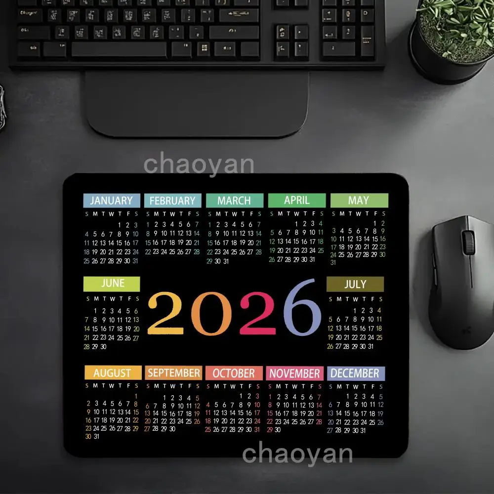 Alas Mouse Hitam Kalender 2026 Alas Mouse Kecil Tahun Baru Alas Mouse Kecil Anti Selip Karet Gaming Kantor Laptop Komputer Perlengkapan Kantor