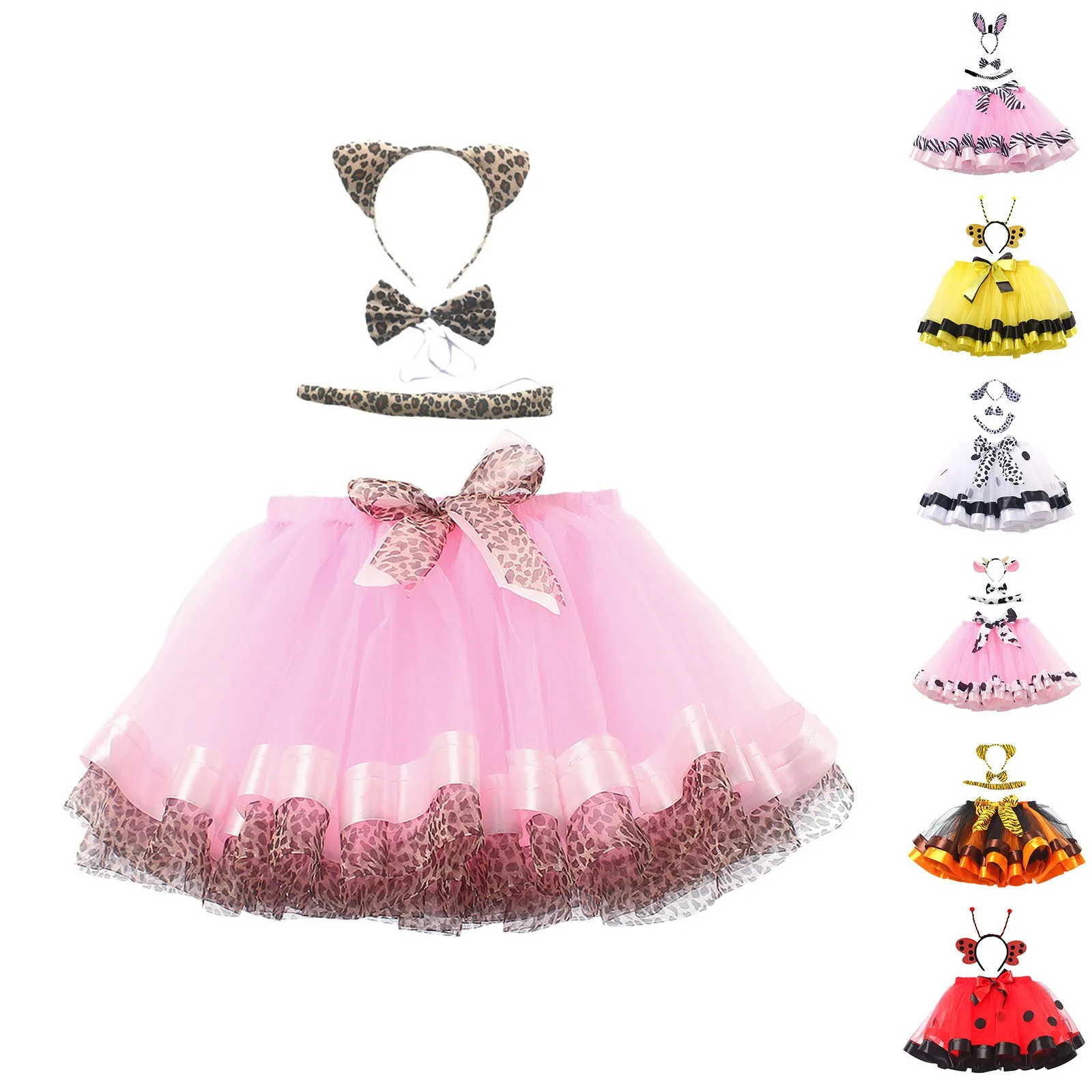 

Kids Girls Skirt Double Mesh Tutu Skirt Animal Series Show Cosplay Costume Giraffe Cows Tiger Leopard Zebra Print Tutu Skirts