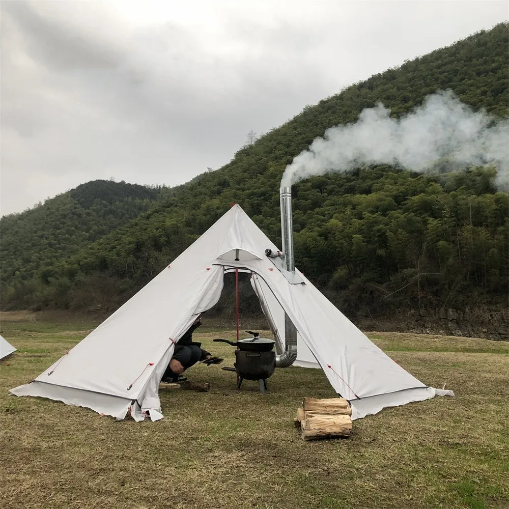 Tienda de campaña con pirámide para 3-4 personas, tipi ultraligero para acampar al aire libre con falda de nieve con agujero