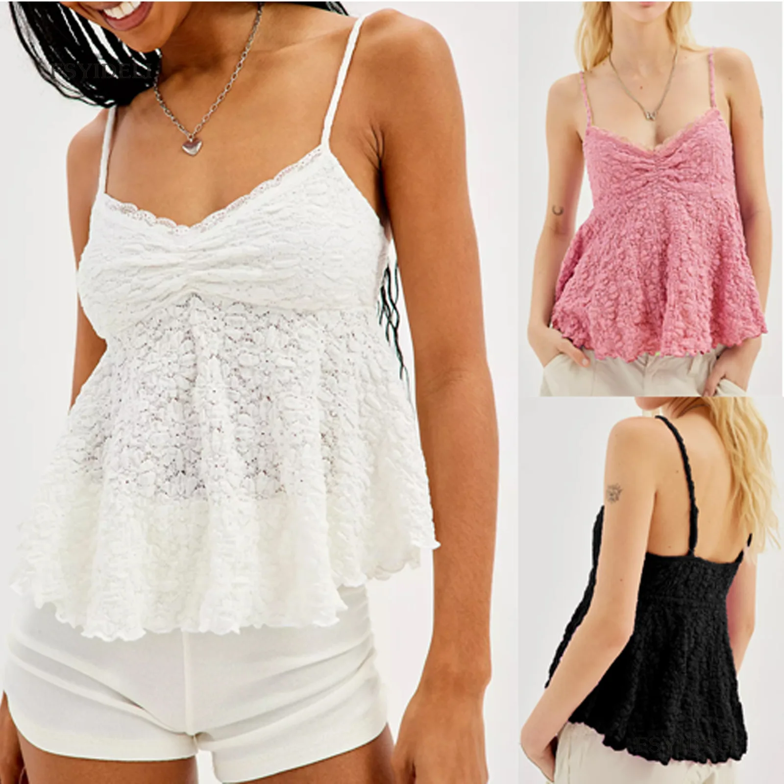 

V-neck Solid Color Small Strap Women's Loose Sleeveless Fungus Edge Sexy Top