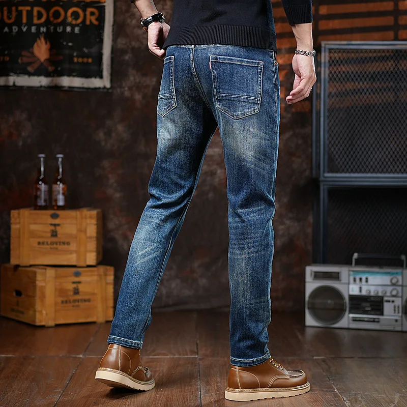 

Hand drawn graffiti printed jeans for men's street fashion trend design, retro American style slim fit small leg pants