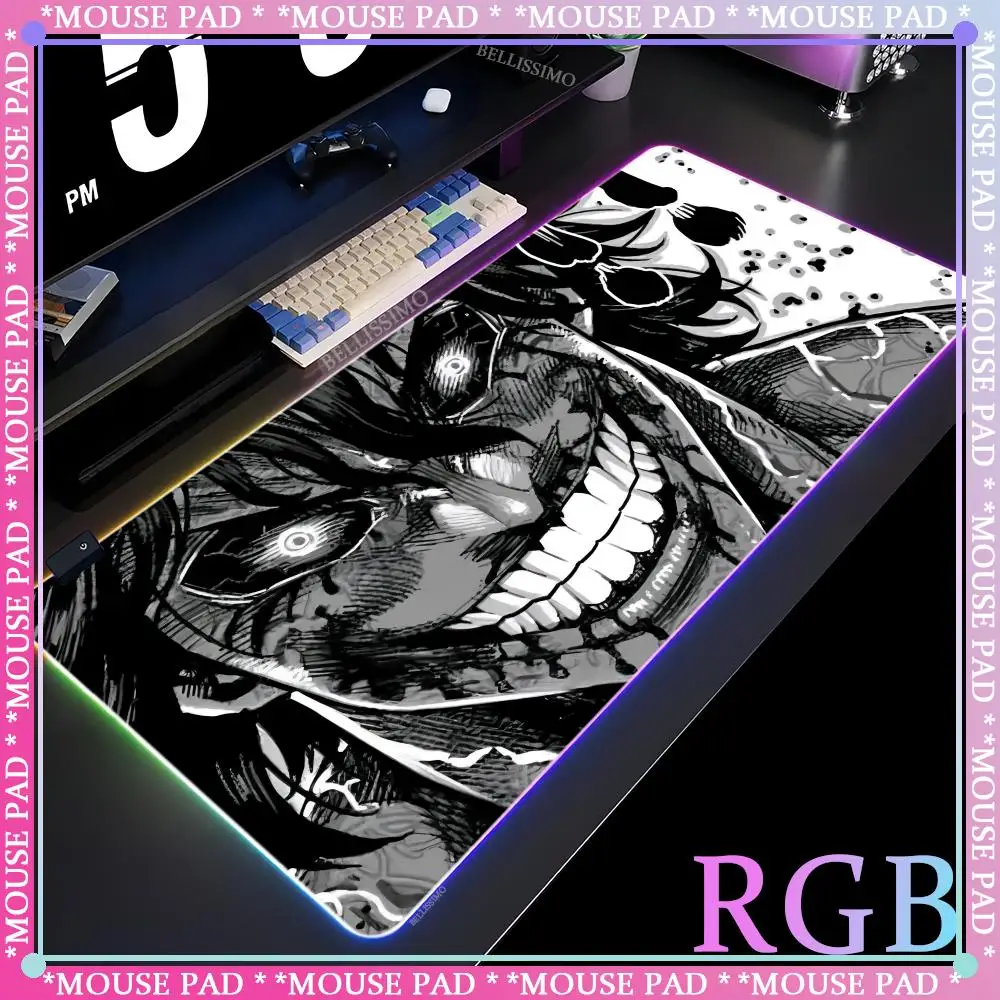K-engan Ashura Anime RGB XXL MousePad Luminous Desk Mat LED Oversized Computer Pad Gamer Keyboard Pad Luminous Rubber Mouse Pad